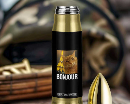 Funny Cat Bonjour Bullet Tumbler Paris France Eiffel Tower Orange Cat Meme