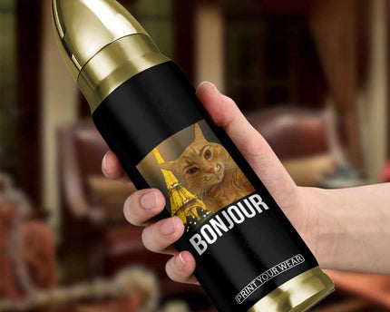 Funny Cat Bonjour Bullet Tumbler Paris France Eiffel Tower Orange Cat Meme