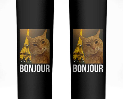 Funny Cat Bonjour Skinny Tumbler Paris France Eiffel Tower Orange Cat Meme
