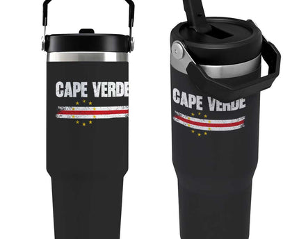 Cape Verde Pride Vintage Cape Verdean Flag 10 Stars Flip Straw Tumbler