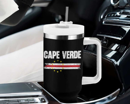 Cape Verde Pride Vintage Cape Verdean Flag 10 Stars Tumbler With Handle