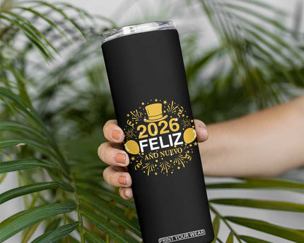 Spanish Mexican New Year 2026 Skinny Tumbler Feliz Ano Nuevo NYE Party