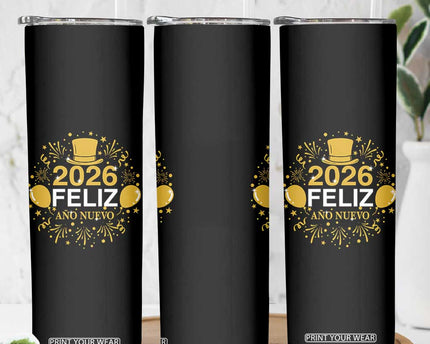 Spanish Mexican New Year 2026 Skinny Tumbler Feliz Ano Nuevo NYE Party
