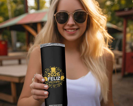 Spanish Mexican New Year 2026 Skinny Tumbler Feliz Ano Nuevo NYE Party