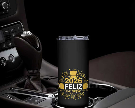Spanish Mexican New Year 2026 Skinny Tumbler Feliz Ano Nuevo NYE Party