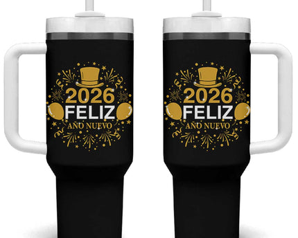 Spanish Mexican New Year 2026 Tumbler With Handle Feliz Ano Nuevo NYE Party