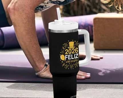 Spanish Mexican New Year 2026 Tumbler With Handle Feliz Ano Nuevo NYE Party