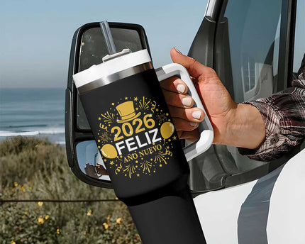Spanish Mexican New Year 2026 Tumbler With Handle Feliz Ano Nuevo NYE Party