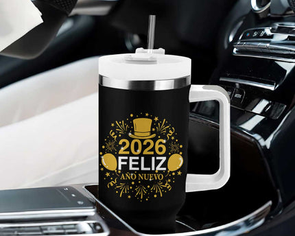 Spanish Mexican New Year 2026 Tumbler With Handle Feliz Ano Nuevo NYE Party