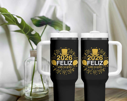 Spanish Mexican New Year 2026 Tumbler With Handle Feliz Ano Nuevo NYE Party