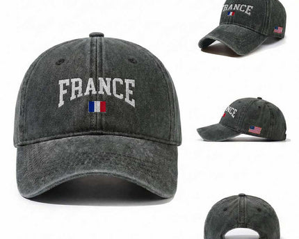France Sports Throwback Design Vintage French Flag Washed Cotton Baseball Cap