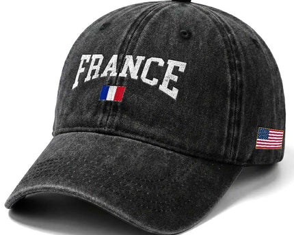 France Sports Throwback Design Vintage French Flag Washed Cotton Baseball Cap