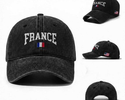 France Sports Throwback Design Vintage French Flag Washed Cotton Baseball Cap