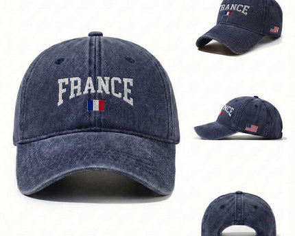 France Sports Throwback Design Vintage French Flag Washed Cotton Baseball Cap