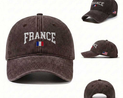 France Sports Throwback Design Vintage French Flag Washed Cotton Baseball Cap