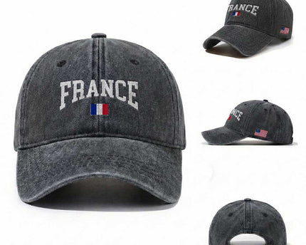 France Sports Throwback Design Vintage French Flag Washed Cotton Baseball Cap
