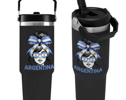 Messy Bun Argentina Pride Argentinian Girl Flip Straw Tumbler