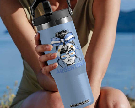 Messy Bun Argentina Pride Argentinian Girl Flip Straw Tumbler