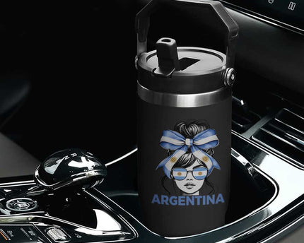 Messy Bun Argentina Pride Argentinian Girl Flip Straw Tumbler