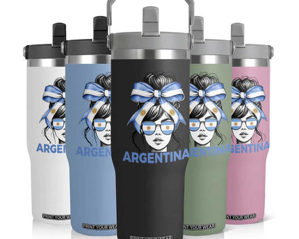 Messy Bun Argentina Pride Argentinian Girl Flip Straw Tumbler