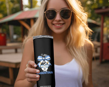 Messy Bun Argentina Pride Argentinian Girl Skinny Tumbler