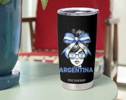 Messy Bun Argentina Pride Argentinian Girl Tumbler Cup