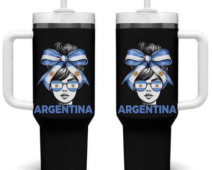 Messy Bun Argentina Pride Argentinian Girl Tumbler With Handle