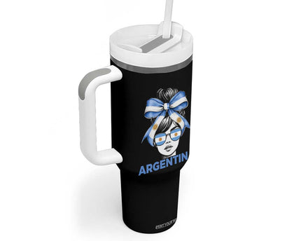Messy Bun Argentina Pride Argentinian Girl Tumbler With Handle