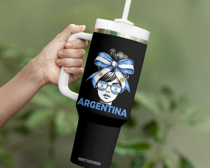 Messy Bun Argentina Pride Argentinian Girl Tumbler With Handle