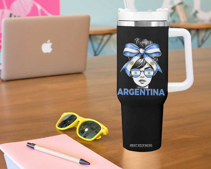 Messy Bun Argentina Pride Argentinian Girl Tumbler With Handle