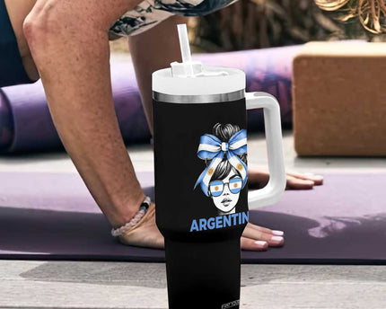 Messy Bun Argentina Pride Argentinian Girl Tumbler With Handle