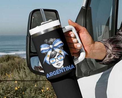 Messy Bun Argentina Pride Argentinian Girl Tumbler With Handle