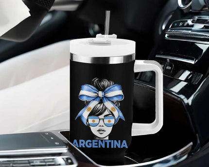 Messy Bun Argentina Pride Argentinian Girl Tumbler With Handle