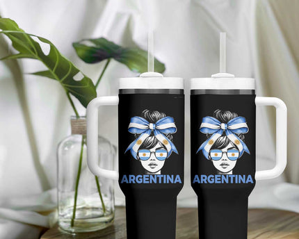 Messy Bun Argentina Pride Argentinian Girl Tumbler With Handle