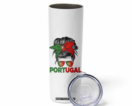 Portugal Messy Bun Girl Pride Portuguese Roots Skinny Tumbler