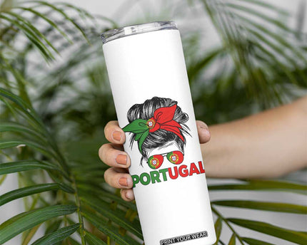 Portugal Messy Bun Girl Pride Portuguese Roots Skinny Tumbler