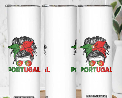 Portugal Messy Bun Girl Pride Portuguese Roots Skinny Tumbler