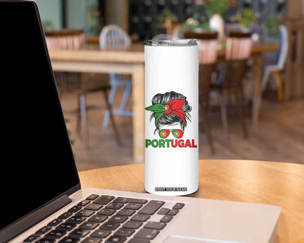 Portugal Messy Bun Girl Pride Portuguese Roots Skinny Tumbler