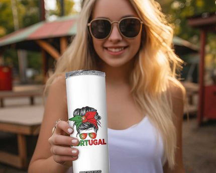 Portugal Messy Bun Girl Pride Portuguese Roots Skinny Tumbler