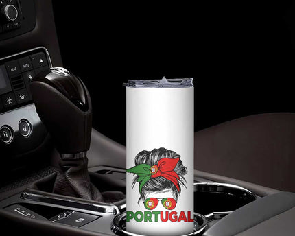Portugal Messy Bun Girl Pride Portuguese Roots Skinny Tumbler