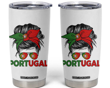 Portugal Messy Bun Girl Pride Portuguese Roots Tumbler Cup