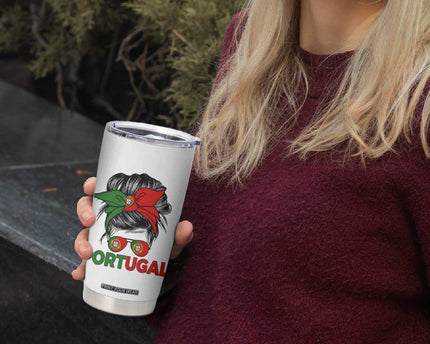 Portugal Messy Bun Girl Pride Portuguese Roots Tumbler Cup