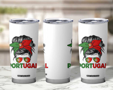 Portugal Messy Bun Girl Pride Portuguese Roots Tumbler Cup