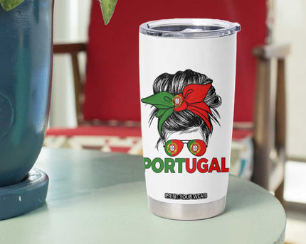 Portugal Messy Bun Girl Pride Portuguese Roots Tumbler Cup