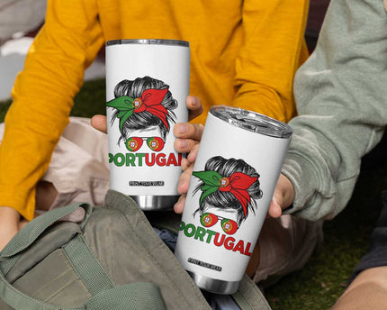 Portugal Messy Bun Girl Pride Portuguese Roots Tumbler Cup