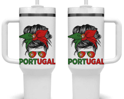 Portugal Messy Bun Girl Pride Portuguese Roots Tumbler With Handle