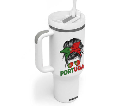 Portugal Messy Bun Girl Pride Portuguese Roots Tumbler With Handle