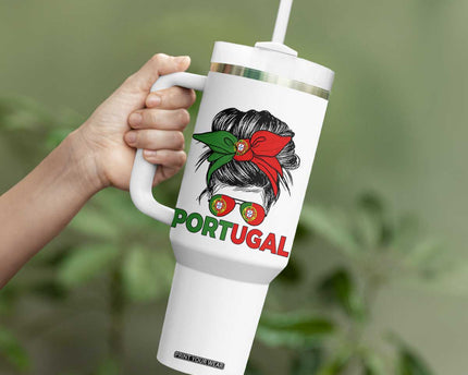 Portugal Messy Bun Girl Pride Portuguese Roots Tumbler With Handle