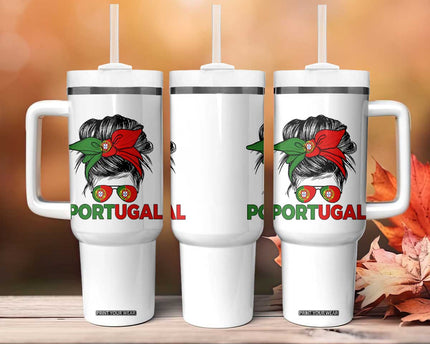 Portugal Messy Bun Girl Pride Portuguese Roots Tumbler With Handle
