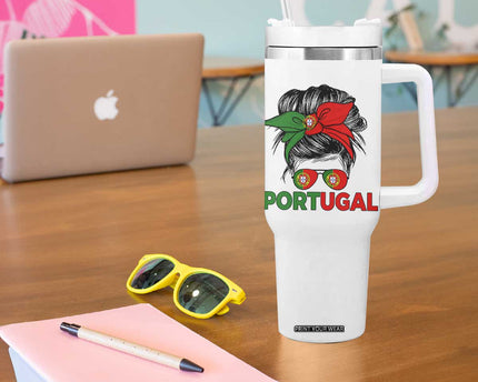 Portugal Messy Bun Girl Pride Portuguese Roots Tumbler With Handle